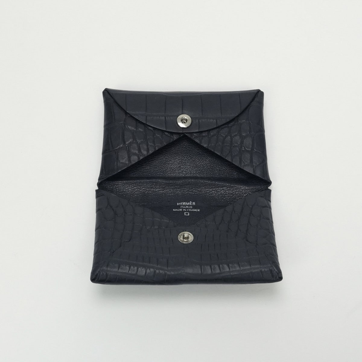 エルメス HERMES カルヴィ 財布 コインケース 小銭入れ アリゲーター クロコダイル ブルーマリン Bluemarine ネイビー Navy 紺 シルバー金具 名刺入れ