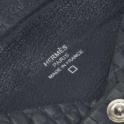エルメス HERMES カルヴィ 財布 コインケース 小銭入れ アリゲーター クロコダイル ブルーマリン Bluemarine ネイビー Navy 紺 シルバー金具 名刺入れ