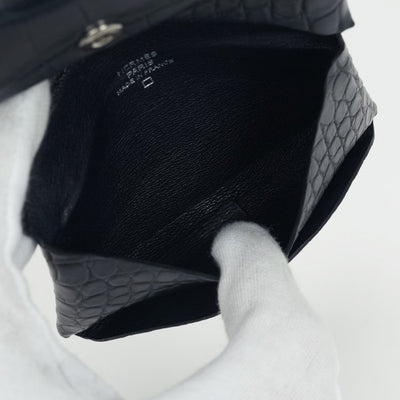 エルメス HERMES カルヴィ 財布 コインケース 小銭入れ アリゲーター クロコダイル ブルーマリン Bluemarine ネイビー Navy 紺 シルバー金具 名刺入れ