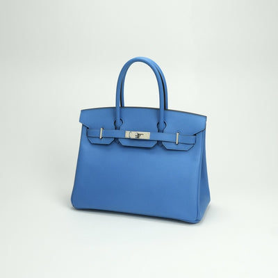 HERMES HERMES Birkin 30 Birkin 30 Bag Tote Bag Epson Blue Paradise Blue Paradise Blue Blue Silver Fittings Vaugh Epson