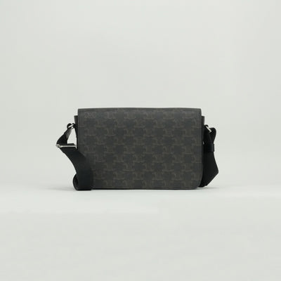 CELINE CELINE Flap Messenger Bag Shoulder Bag Triomphe Canvas Calfskin Black Silver Hardware CELINETriomphe Messenger Shoulder Bag