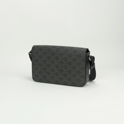 CELINE CELINE Flap Messenger Bag Shoulder Bag Triomphe Canvas Calfskin Black Silver Hardware CELINETriomphe Messenger Shoulder Bag