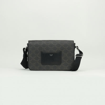 CELINE CELINE Flap Messenger Bag Shoulder Bag Triomphe Canvas Calfskin Black Silver Hardware CELINETriomphe Messenger Shoulder Bag