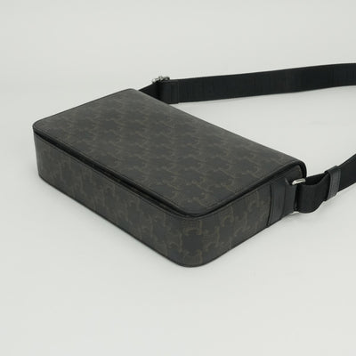 CELINE CELINE Flap Messenger Bag Shoulder Bag Triomphe Canvas Calfskin Black Silver Hardware CELINETriomphe Messenger Shoulder Bag