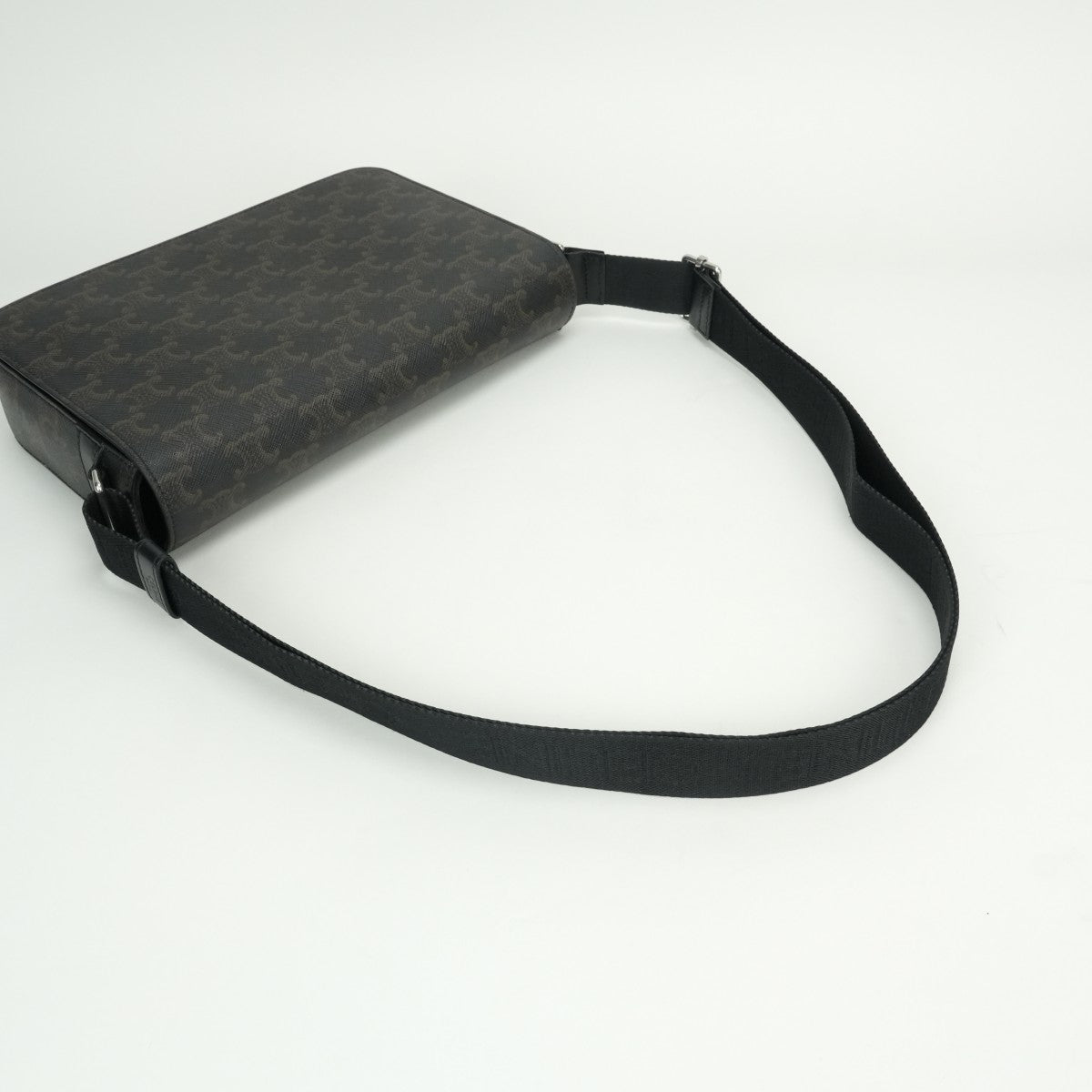 CELINE CELINE Flap Messenger Bag Shoulder Bag Triomphe Canvas Calfskin Black Silver Hardware CELINETriomphe Messenger Shoulder Bag
