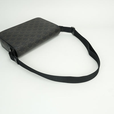 CELINE CELINE Flap Messenger Bag Shoulder Bag Triomphe Canvas Calfskin Black Silver Hardware CELINETriomphe Messenger Shoulder Bag