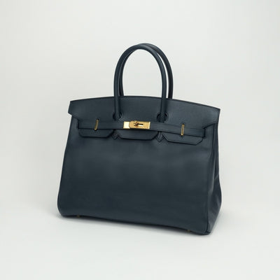 HERMES HERMES Birkin 35 Birkin 35 Bag Tote Bag Epson Navy Navy Navy Navy Navy Gold Hardware Vaugh Epson