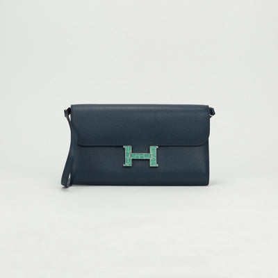 エルメス HERMES コンスタンスロングトゥーゴー コンスタンスロング トゥーゴー 財布 長財布 ロングウォレット エプソン アリゲーター クロコダイル ブルードプリュス bluedeprusse ヴェールジェイド Vertjade ネイビー グリーン 紺 緑 アリゲーター金具 シルバー金具 ヴォーエプソン