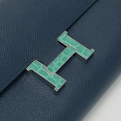 エルメス HERMES コンスタンスロングトゥーゴー コンスタンスロング トゥーゴー 財布 長財布 ロングウォレット エプソン アリゲーター クロコダイル ブルードプリュス bluedeprusse ヴェールジェイド Vertjade ネイビー グリーン 紺 緑 アリゲーター金具 シルバー金具 ヴォーエプソン
