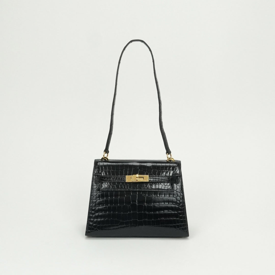 エルメス HERMES ケリー20 ミニケリー バッグ トートバッグ ショルダーバッグ ポロサス クロコダイル ノワール Noir ブラック Black 黒 ゴールド金具 エルメス HERMES ケリー20 ミニケリー バッグ トートバッグ ショルダー
