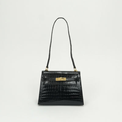 エルメス HERMES ケリー20 ミニケリー バッグ トートバッグ ショルダーバッグ ポロサス クロコダイル ノワール Noir ブラック Black 黒 ゴールド金具