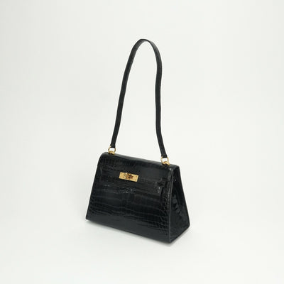 エルメス HERMES ケリー20 ミニケリー バッグ トートバッグ ショルダーバッグ ポロサス クロコダイル ノワール Noir ブラック Black 黒 ゴールド金具