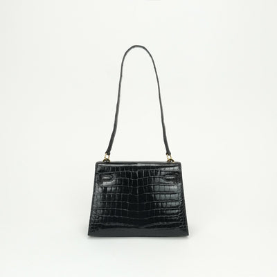 エルメス HERMES ケリー20 ミニケリー バッグ トートバッグ ショルダーバッグ ポロサス クロコダイル ノワール Noir ブラック Black 黒 ゴールド金具