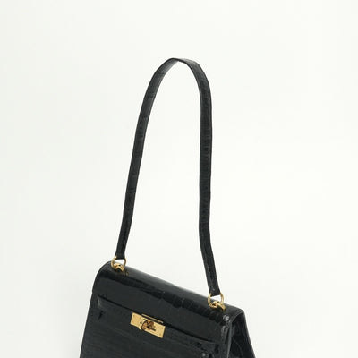 エルメス HERMES ケリー20 ミニケリー バッグ トートバッグ ショルダーバッグ ポロサス クロコダイル ノワール Noir ブラック Black 黒 ゴールド金具