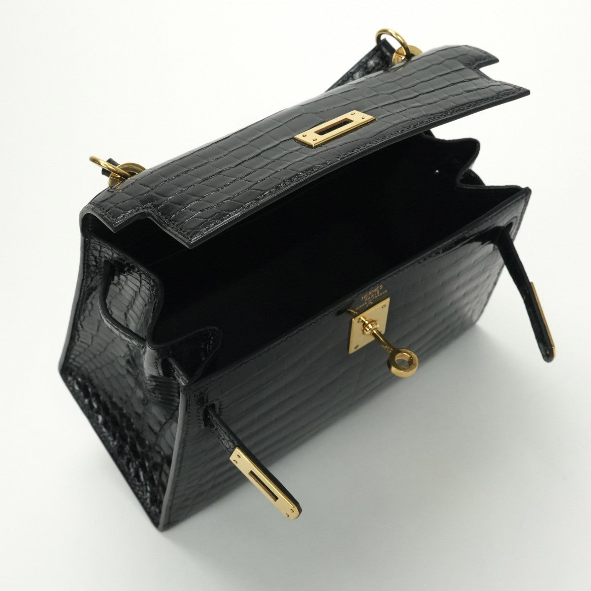エルメス HERMES ケリー20 ミニケリー バッグ トートバッグ ショルダーバッグ ポロサス クロコダイル ノワール Noir ブラック Black 黒 ゴールド金具