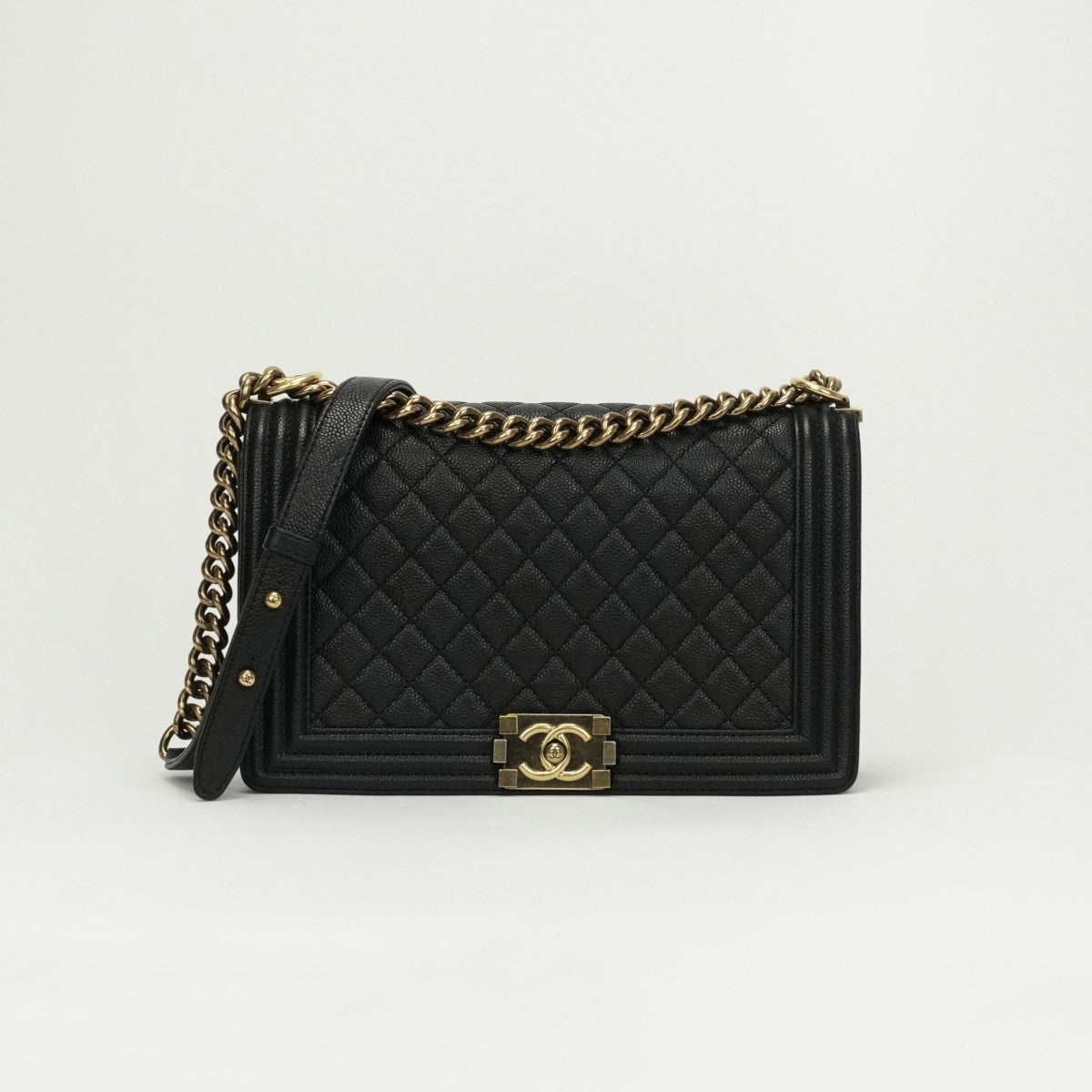CHANEL CHANEL Boy chanel Bag Shoulder Bag Caviar Skin Black Gold Hardware Chain Shoulder Bag Double chain Coco mark