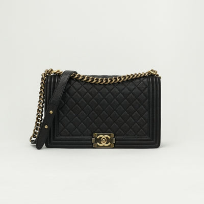CHANEL CHANEL Boy chanel Bag Shoulder Bag Caviar Skin Black Gold Hardware Chain Shoulder Bag Double chain Coco mark