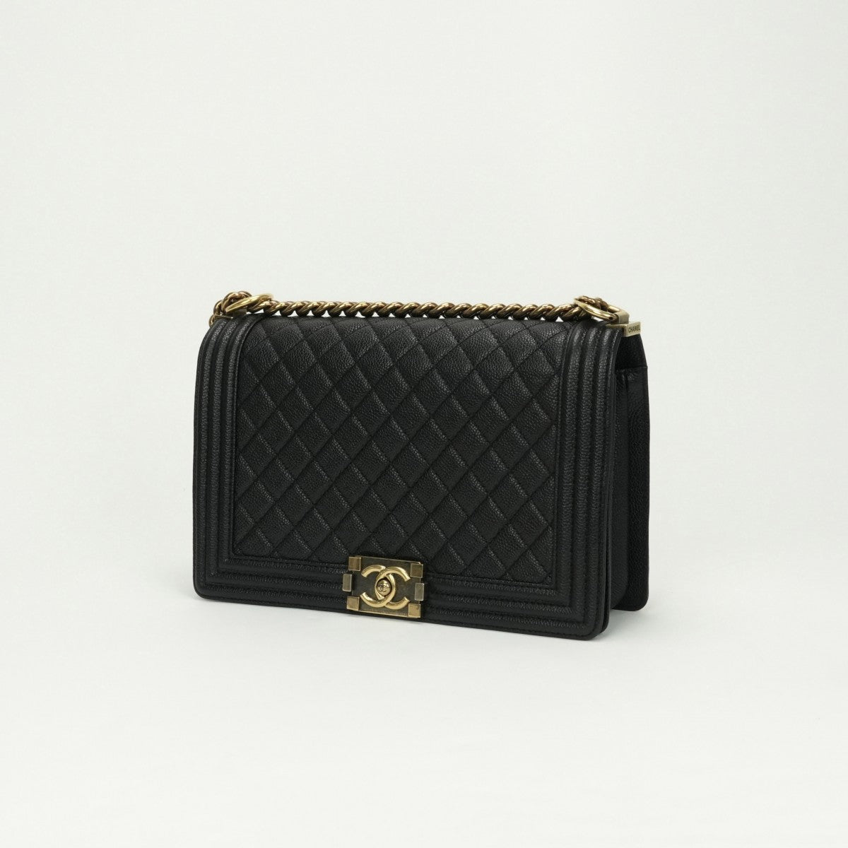 CHANEL CHANEL Boy chanel Bag Shoulder Bag Caviar Skin Black Gold Hardware Chain Shoulder Bag Double chain Coco mark