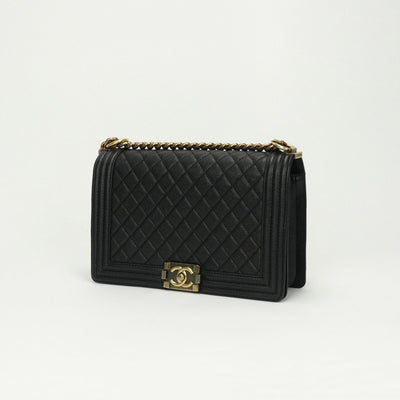 CHANEL CHANEL Boy chanel Bag Shoulder Bag Caviar Skin Black Gold Hardware Chain Shoulder Bag Double chain Coco mark
