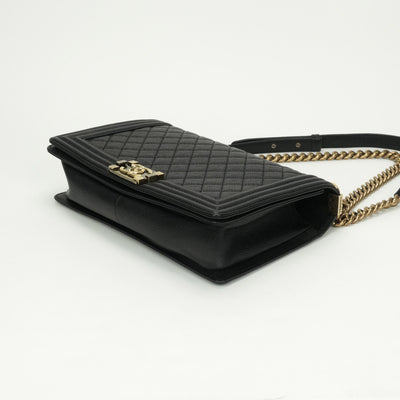 CHANEL CHANEL Boy chanel Bag Shoulder Bag Caviar Skin Black Gold Hardware Chain Shoulder Bag Double chain Coco mark