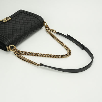 CHANEL CHANEL Boy chanel Bag Shoulder Bag Caviar Skin Black Gold Hardware Chain Shoulder Bag Double chain Coco mark