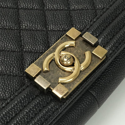 CHANEL CHANEL Boy chanel Bag Shoulder Bag Caviar Skin Black Gold Hardware Chain Shoulder Bag Double chain Coco mark