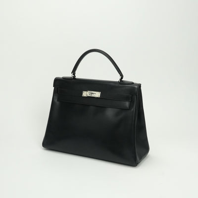 エルメス HERMES ケリー32 ケリー 32 バッグ トートバッグ ショルダーバッグ ボックスカーフ ノワール　noir ブラック Black 黒 エレクトラム金具 内縫い　シルバー金具　ゴールド金具　コンビ金具