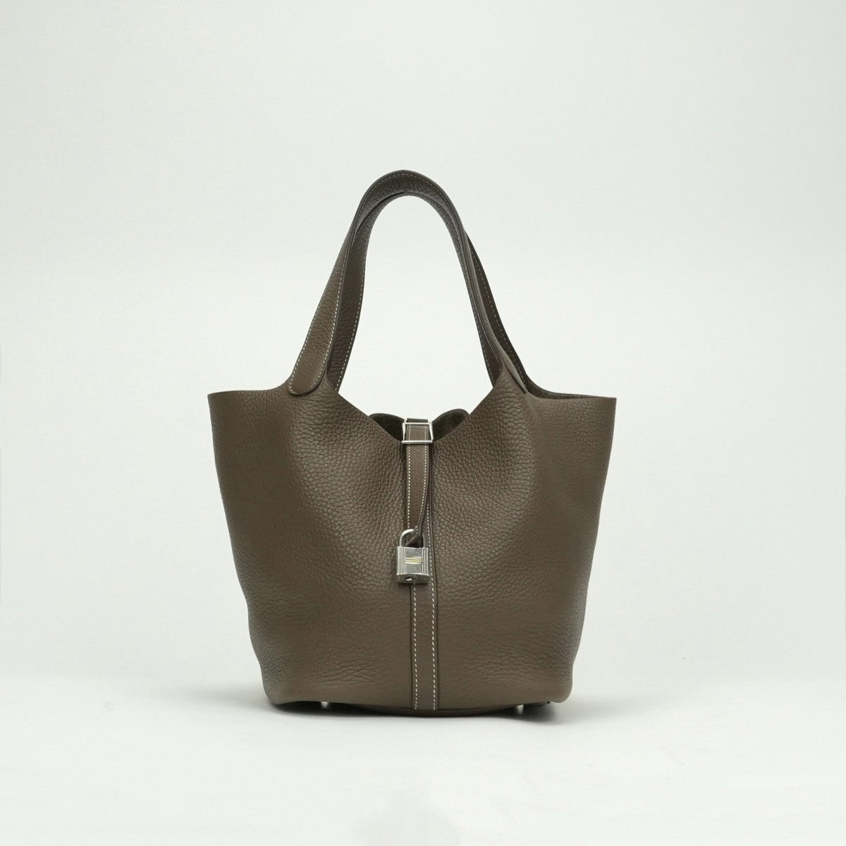 HERMES 爱马仕 Picotin lock MM Picotin lock MM Picotin lock 22 袋手提袋Torillon Clemence etoupe灰色银硬件