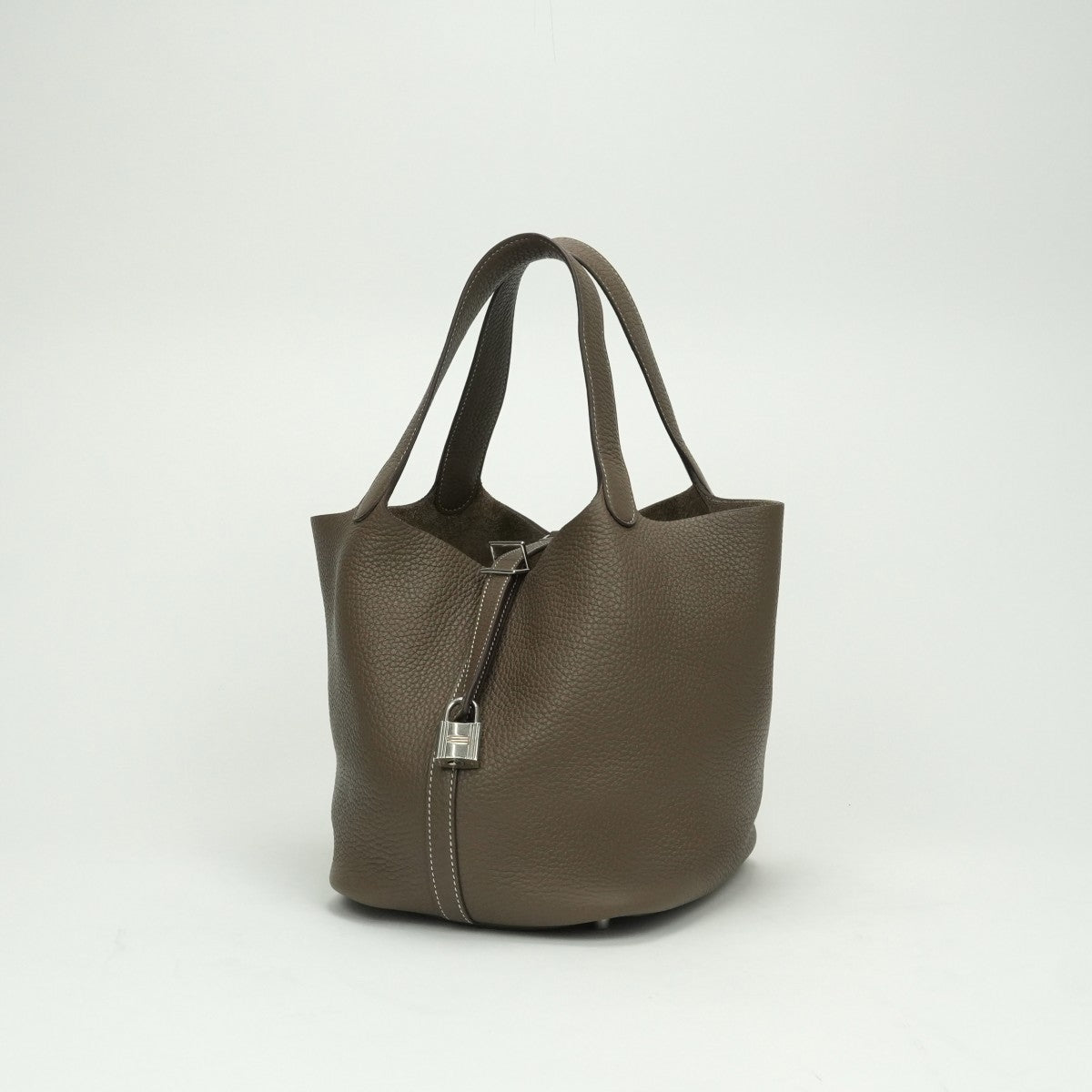 HERMES 爱马仕 Picotin lock MM Picotin lock MM Picotin lock 22 袋手提袋Torillon Clemence etoupe灰色银硬件