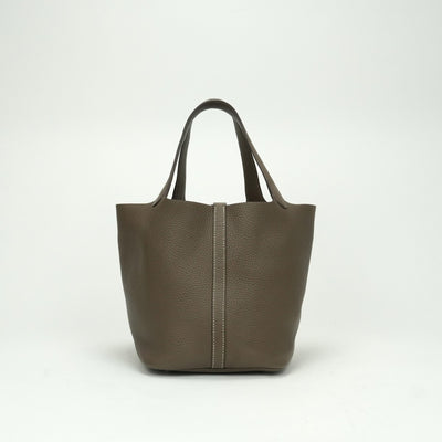 HERMES 爱马仕 Picotin lock MM Picotin lock MM Picotin lock 22 袋手提袋Torillon Clemence etoupe灰色银硬件