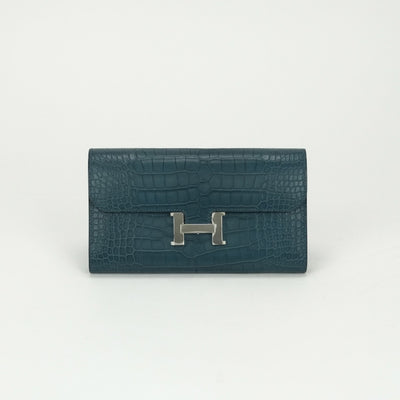 エルメス HERMES コンスタンスロング コンスタンス ロング 財布 長財布 ロングウォレット アリゲーター クロコダイル コルヴェール ブルー blue 青 シルバー金具 エキゾチック