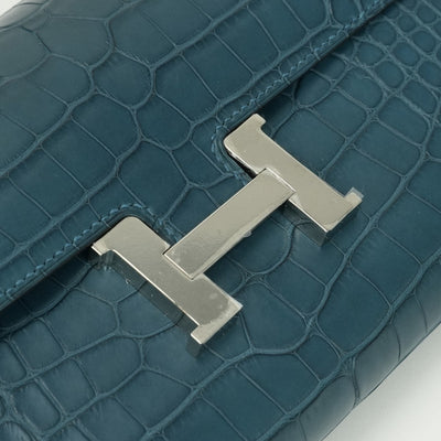 エルメス HERMES コンスタンスロング コンスタンス ロング 財布 長財布 ロングウォレット アリゲーター クロコダイル コルヴェール ブルー blue 青 シルバー金具 エキゾチック