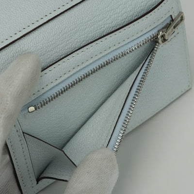 エルメス HERMES ベアンコンビネ ベアン コンビネ 財布 三つ折り財布 ミニ財布 ミニウォレット シェブルミゾル ブループリュム Bleu Plume ブルー blue 青 水色 シルバー金具 シェーブル