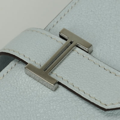 エルメス HERMES ベアンコンビネ ベアン コンビネ 財布 三つ折り財布 ミニ財布 ミニウォレット シェブルミゾル ブループリュム Bleu Plume ブルー blue 青 水色 シルバー金具 シェーブル