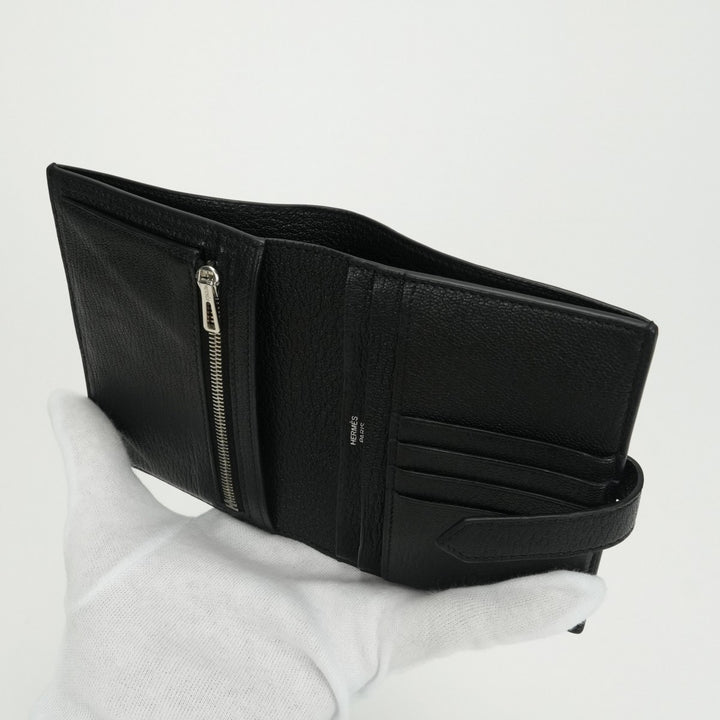エルメス HERMES ベアン ミニ シェブルミゾル ブラック 二つ折り財布 黒 エルメス ベアンスフレ ブラック シェブルミゾル シルバー金具