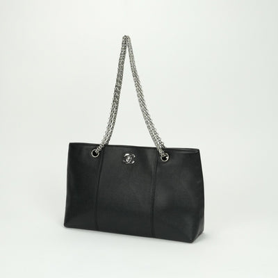 シャネル CHANEL ココマーク ターンロック バッグ トートバッグ ショルダーバッグ キャビアスキン ブラック black 黒 シルバー金具 チェーンショルダーバッグ