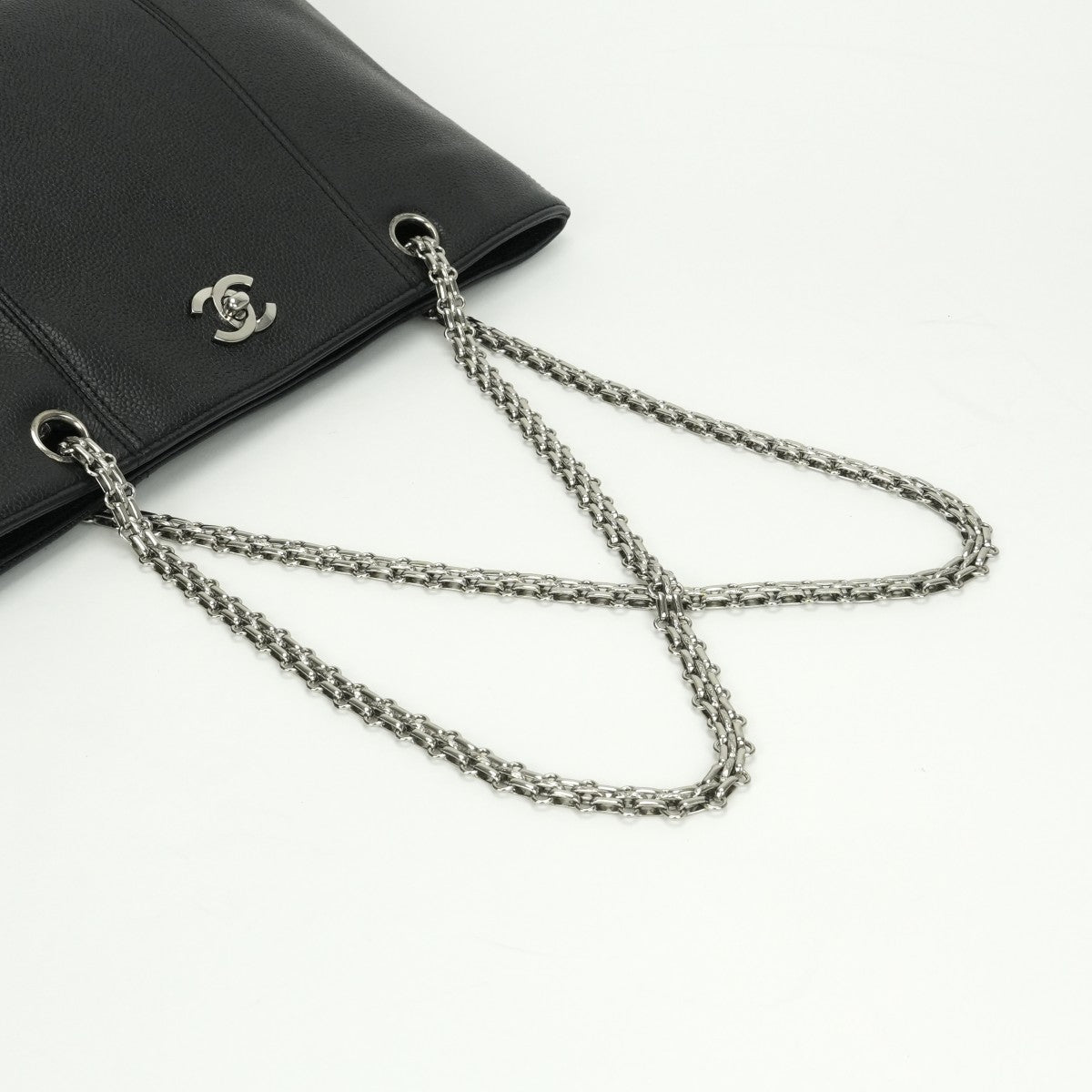 シャネル CHANEL ココマーク ターンロック バッグ トートバッグ ショルダーバッグ キャビアスキン ブラック black 黒 シルバー金具 チェーンショルダーバッグ