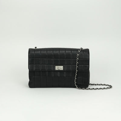 シャネル CHANEL チョコバー 2.55 バッグ ショルダーバッグ ラムスキン ブラック Black 黒 シルバー金具 シングルフラップ シングルチェーン 2.55