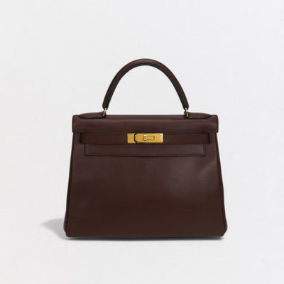 HERMES 爱马仕 Kelly 28 Kelly 28 包袋 手提包 单肩包 Couche Belle Havane 棕色 棕色金色五金手提包 2Way 内部缝制