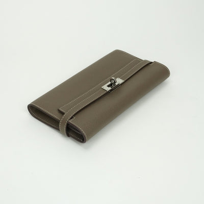 エルメス HERMES ケリーウォレット ケリーウォレットロング 財布 長財布 ロングウォレット エプソン エトゥープ Etoupe グレー Gray シルバー金具 ヴォーエプソン
