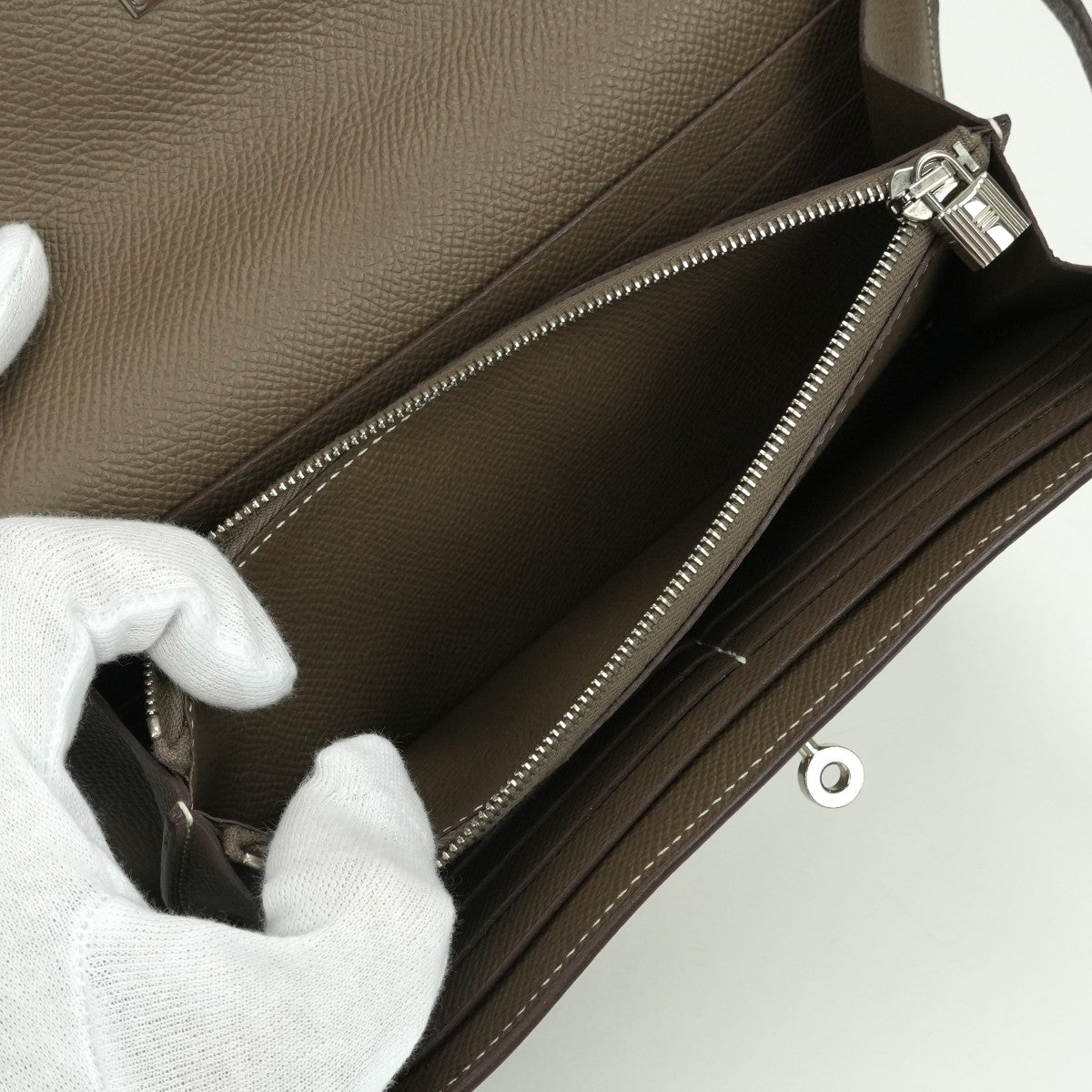 エルメス HERMES ケリーウォレット ケリーウォレットロング 財布 長財布 ロングウォレット エプソン エトゥープ Etoupe グレー Gray シルバー金具 ヴォーエプソン