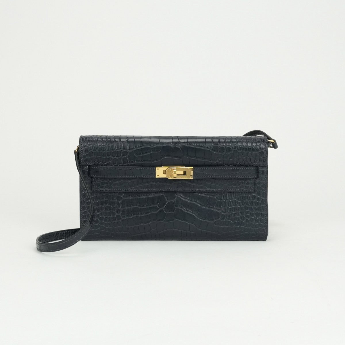 HERMES 爱马仕 Kelly wallet to go Kelly wallet 长时间的钱包长钱包长钱包鳄鱼鳄鱼蓝菜蓝因海军海军金属金属配件