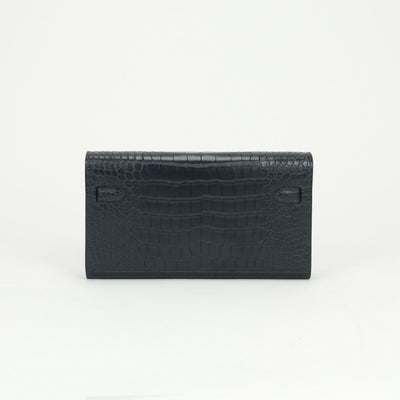 HERMES 爱马仕 Kelly wallet to go Kelly wallet 长时间的钱包长钱包长钱包鳄鱼鳄鱼蓝菜蓝因海军海军金属金属配件