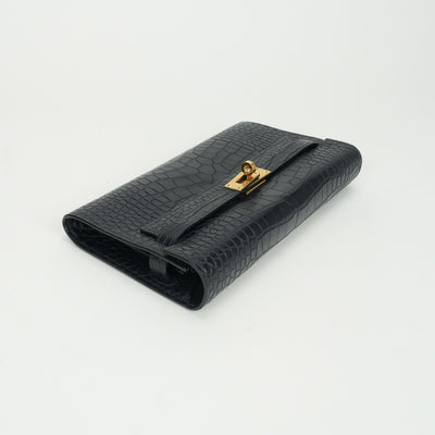 HERMES 爱马仕 Kelly wallet to go Kelly wallet 长时间的钱包长钱包长钱包鳄鱼鳄鱼蓝菜蓝因海军海军金属金属配件