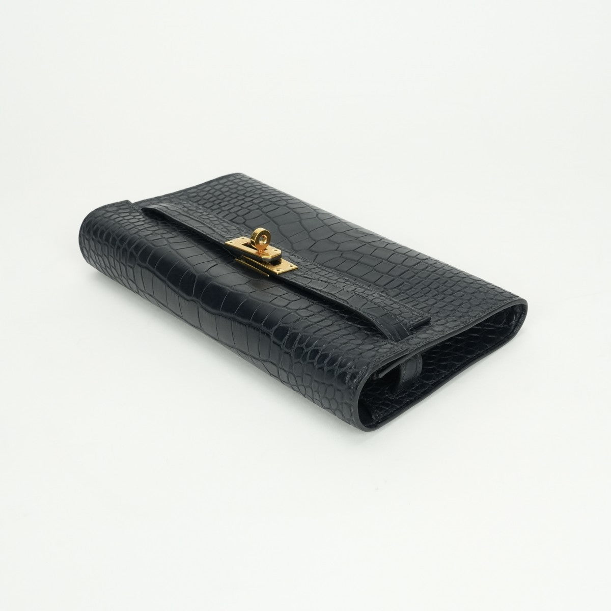 HERMES 爱马仕 Kelly wallet to go Kelly wallet 长时间的钱包长钱包长钱包鳄鱼鳄鱼蓝菜蓝因海军海军金属金属配件