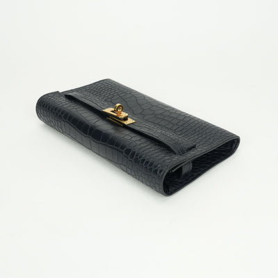 HERMES 爱马仕 Kelly wallet to go Kelly wallet 长时间的钱包长钱包长钱包鳄鱼鳄鱼蓝菜蓝因海军海军金属金属配件