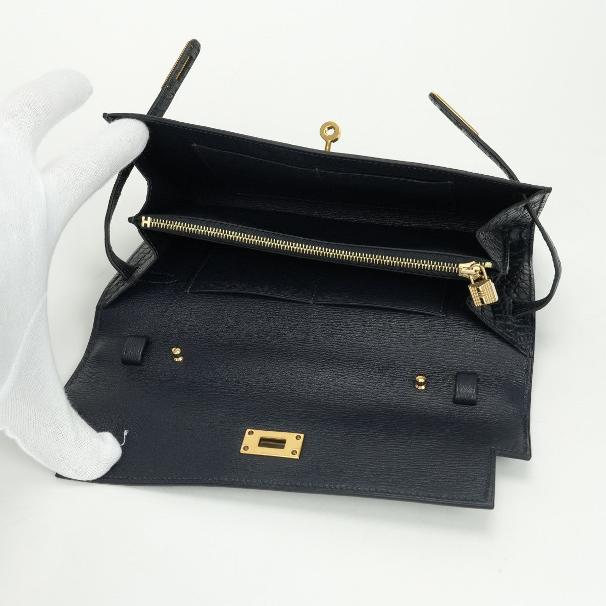 HERMES 爱马仕 Kelly wallet to go Kelly wallet 长时间的钱包长钱包长钱包鳄鱼鳄鱼蓝菜蓝因海军海军金属金属配件
