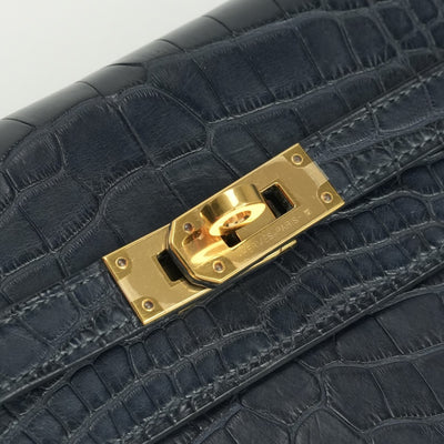 HERMES 爱马仕 Kelly wallet to go Kelly wallet 长时间的钱包长钱包长钱包鳄鱼鳄鱼蓝菜蓝因海军海军金属金属配件