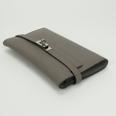 エルメス HERMES ケリーウォレット ケリーウォレットロング 財布 長財布 ロングウォレット エプソン エタン Etain グレー Gray シルバー金具 ヴォーエプソン
