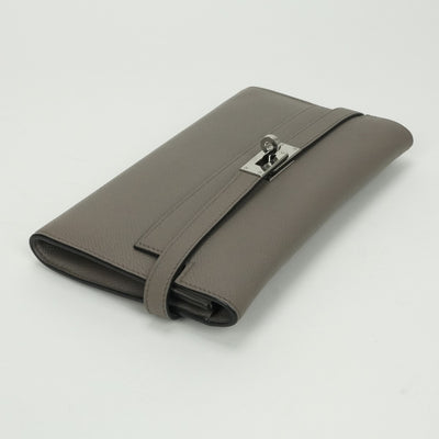エルメス HERMES ケリーウォレット ケリーウォレットロング 財布 長財布 ロングウォレット エプソン エタン Etain グレー Gray シルバー金具 ヴォーエプソン